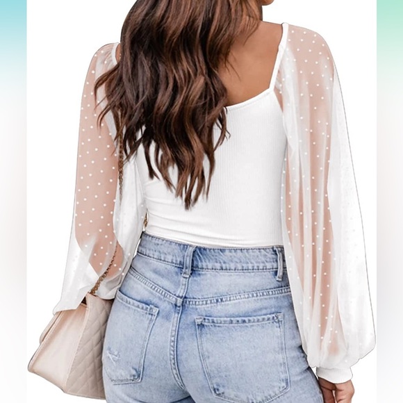 Womens Mesh Long Sleeve Shirts Casual Blouses Tops - Picture 2 of 5